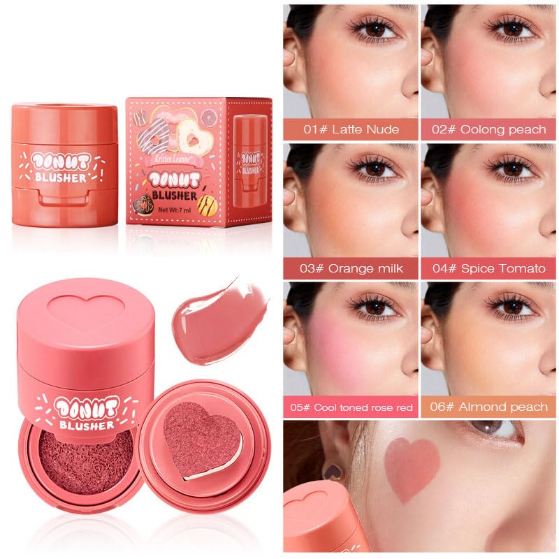 Stamp Liquid Blush Stamp Blush with Heart Shaped Applicator Natural Long Lasting Blush, Light and Airy Makeup for Women (5)