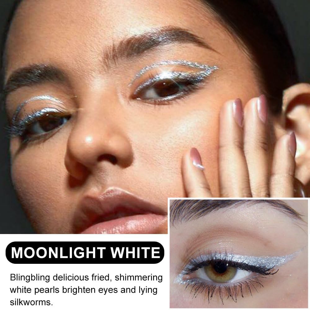 evpct 2Pcs Glitter Sparkling Shimmer Gold & Silver Liquid Eyeliner Makeup Pen Set, Metallic Satin Finish Colorful Colored Sparkle Eye Liner Pen Waterproof Smudge Proof Long Lasting High Pigmented