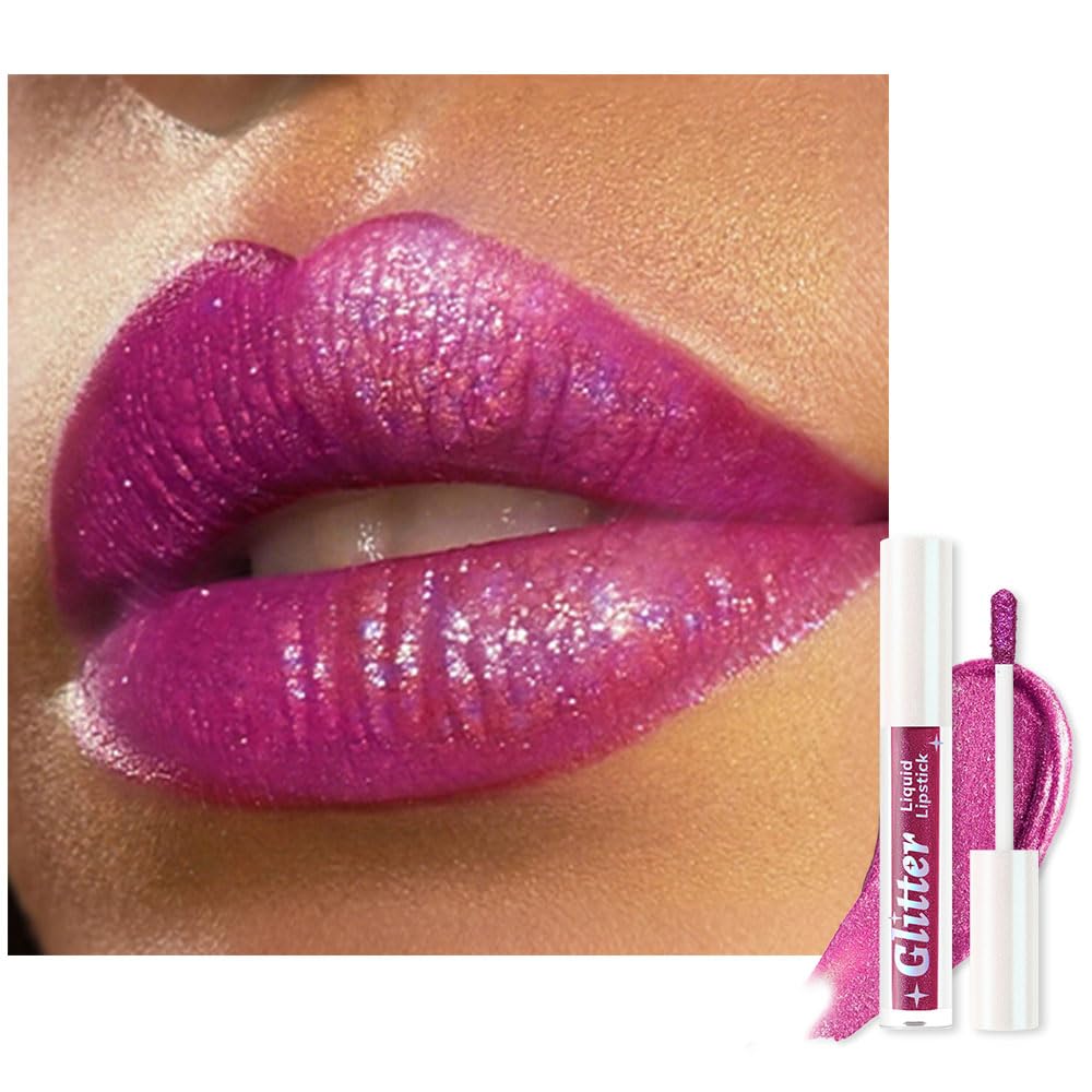 Purple Metallic Lipstick for Women,Lightweight Glitter Sparkling Liquid Lipsticks,Shimmer Lip Gloss Stain Long Lasting Waterproof Smudge Proof Non-Drying 24 Hour Full Coverage Lip Makeup,Vegan