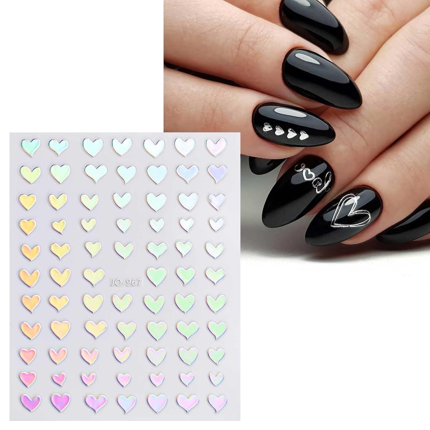 JMEOWIO 12 Sheets Aurora Nail Art Stickers Decals Self-Adhesive Pegatinas Uñas Glitter Holographic Star Heart Nail Supplies Nail Art Design Decoration Accessories