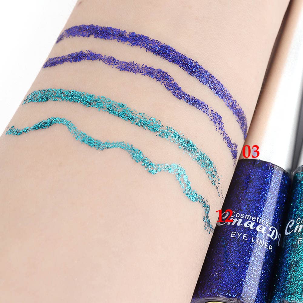 evpct 2Pcs Dark Light Royal Blue Color Liquid Glitter Eyeliner Liners Sets for Women Liquid Sparkly Glitter Eyeliner delineador con glitter de colores para ojos colores 03+12