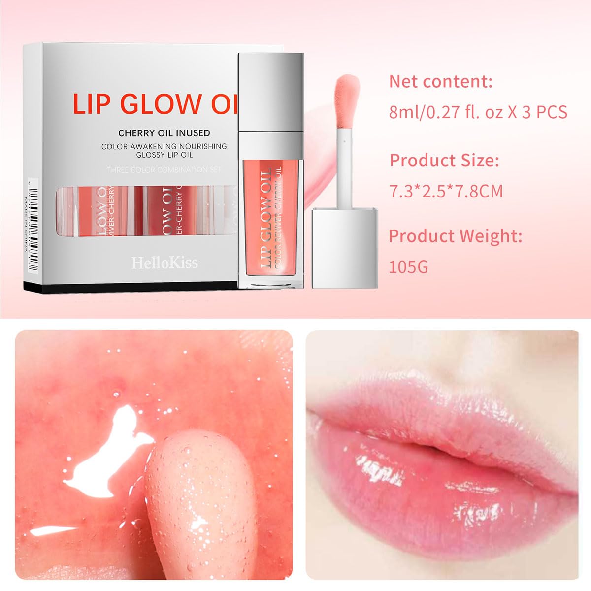Lip Glow Oil Long Lasting Plumping Transparent Lip Balm Moisturizing Lip Oil Repairing Lip Lines and Prevents Dry Cracked for Lip Care and Dry Lips (Set-C)
