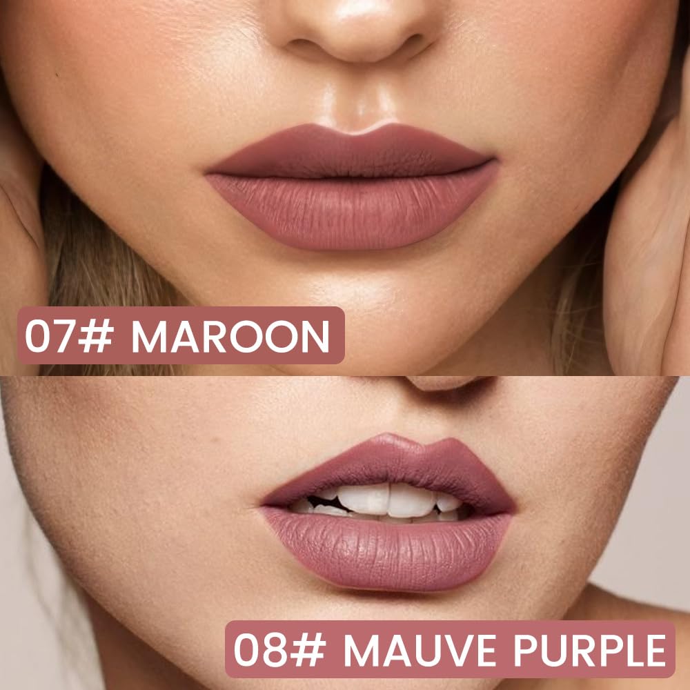 2Pcs Longwear Liquid Lip Liner Stain Marker Pen Set Long Lasting Waterproof, Maroon Dusty Mauve Purple Matte 24 Hour Lip Liner and Lipstick Combo Korean Color Stay Lipliner All Day Lips Stain peel off