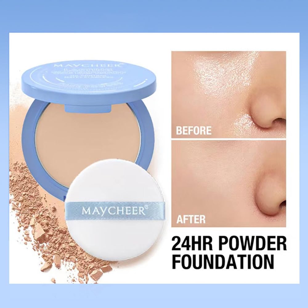LAMUSELAND Pressed Powder Compact, Oil Control Brighten Skin 3 Color Face Powder, Whitening Highlighting Face Makeup Tools for Women Girls (JG05)
