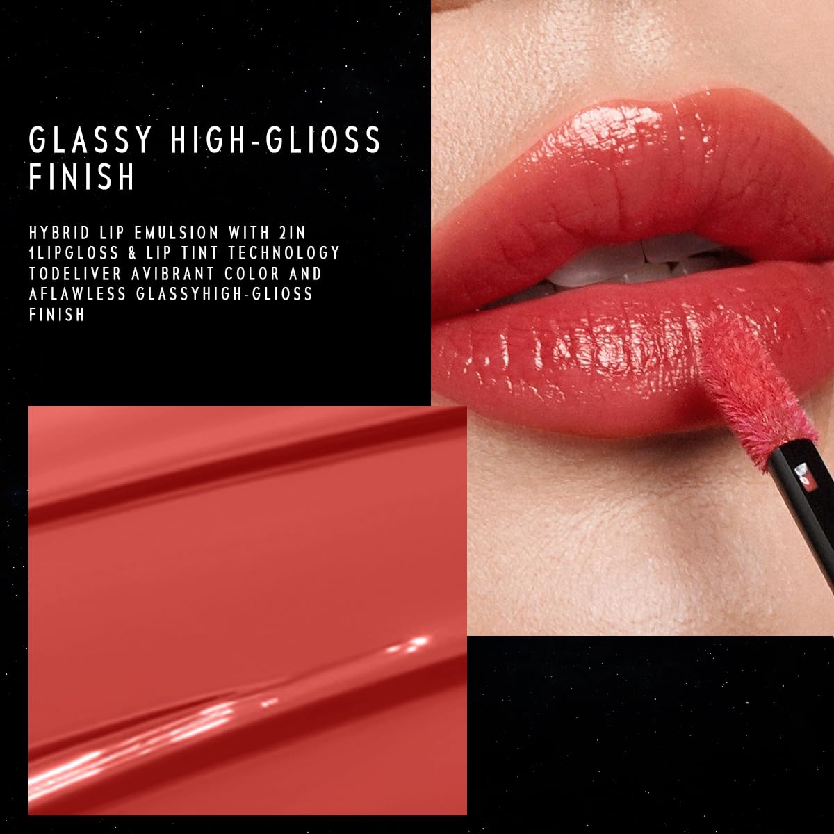 STELLAR DUST LIP STAIN-Long Lasting, Waterproof and Transferproof Lip Tint, Glossy Finish Lip Gloss, Lightweight Lipstick, High Coverage, Vivid Color (01)