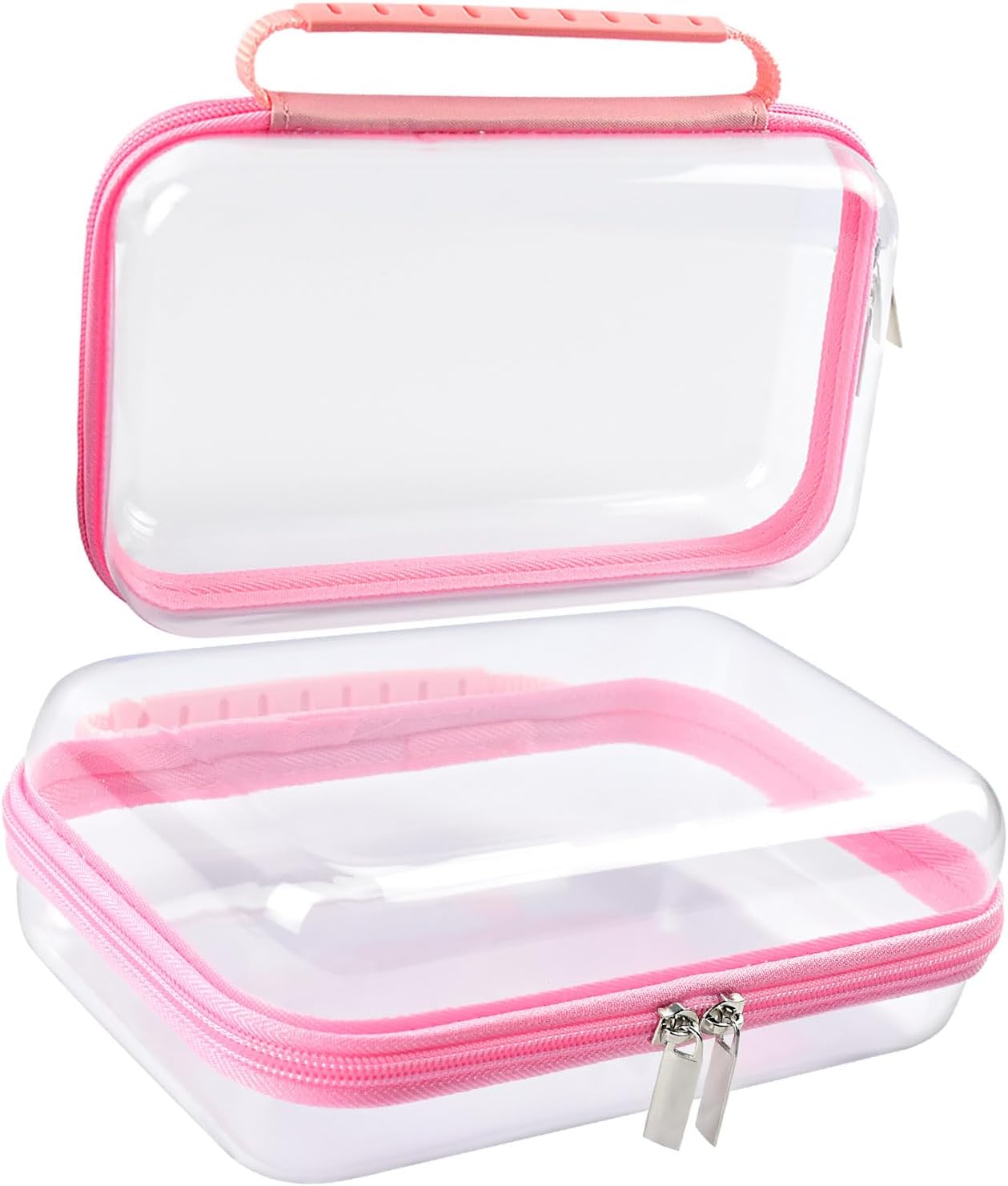SameTech Zippered Hard Pouch, 2pcs Clear Plastic Storage Box Containers Small Toiletry Bag, Clear Hard Zipper Case for Small Items, Toys, Building Blocks, Puzzles, Cosmetics, Stationery Accessories