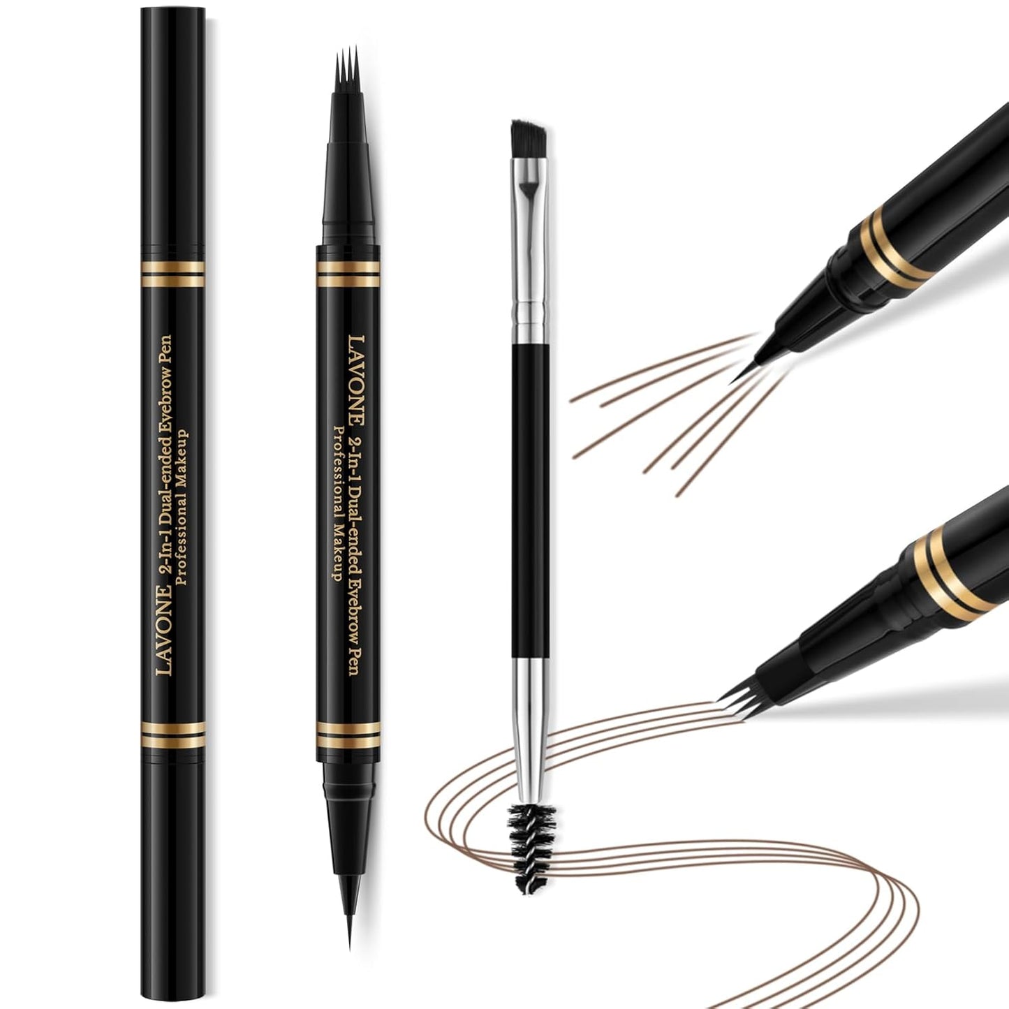 Eyebrow Pen Makeup Kit, with 4 Tip Waterproof Microblading Eyebrow Pencil, Eyeliner, Eyebrow Pomade and Dual-ended Eyebrow Brush, Brow Pencil Eyebrow Kit for Natural Looking - Dark Brown