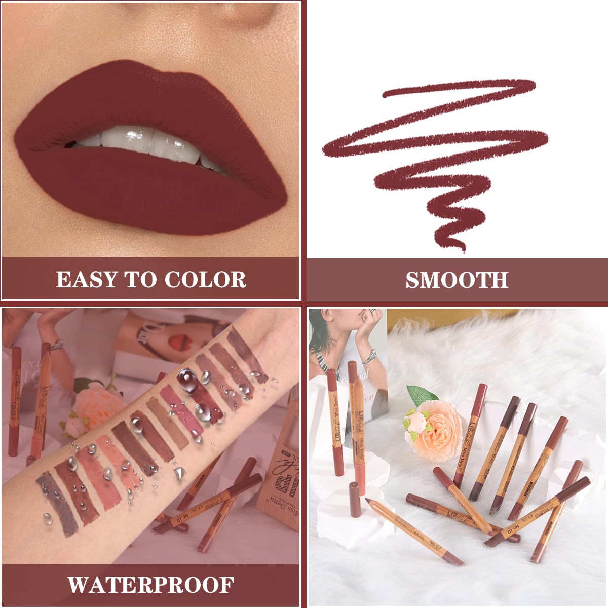 12PCS Lip Liner Pencils Set Pack for Shaping & Sculpting Lips, Modifieddark Lip Color Lipsticks,Long-Lasting Waterproof Lipsticks. (01, Color)