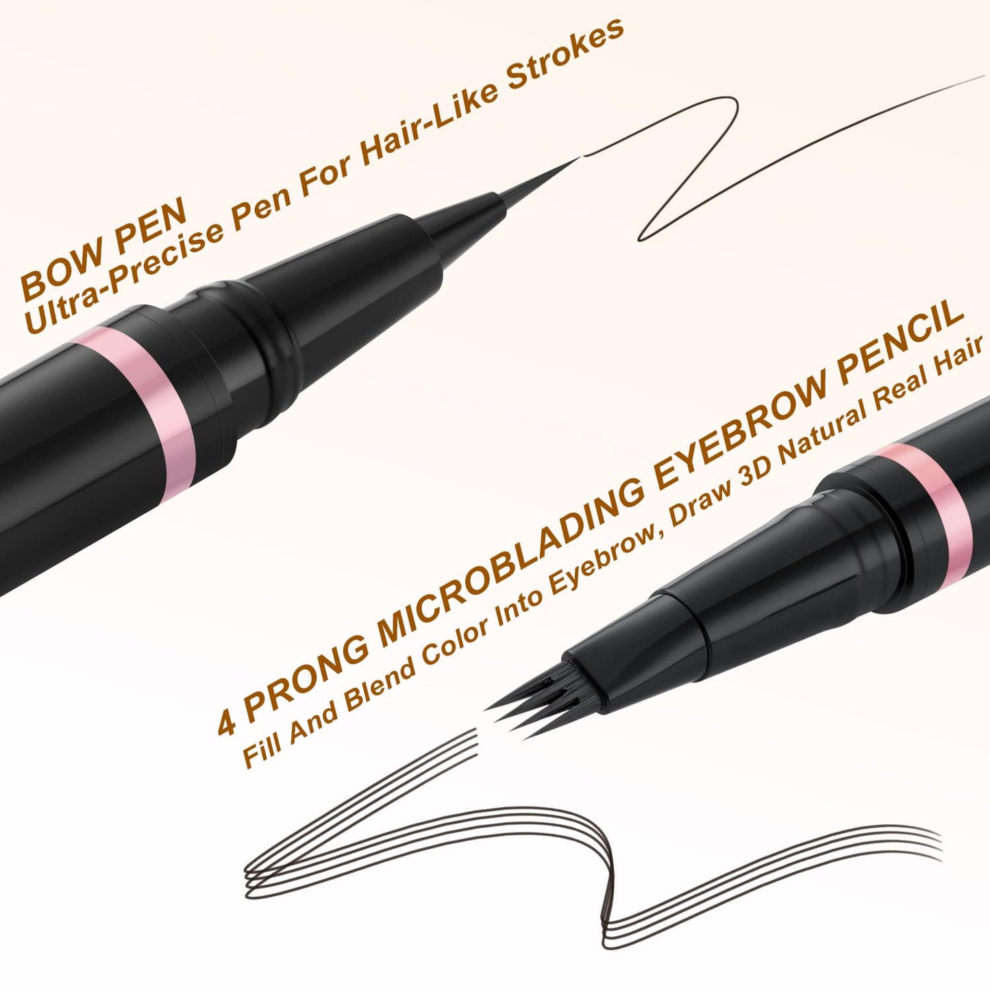 Eyebrow Pencil,2-in-1 Waterproof Eyebrow Pen with 4 Tip Brow Pen and Ultra-Precise Brow Pencil,with Dual-ended Eyebrow Brush,Eyebrow Makeup for Natural Looking Eyebrows - Ebony