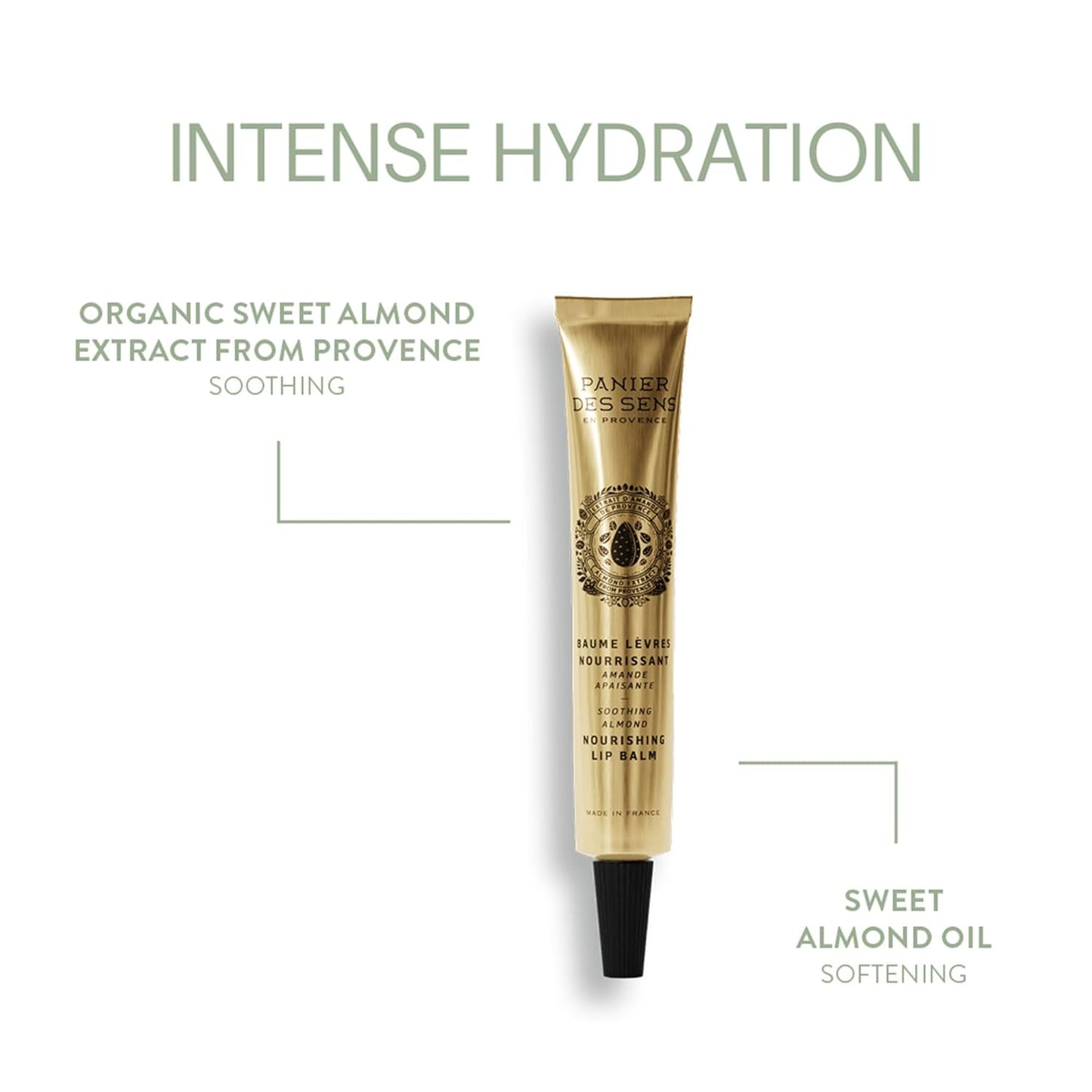 Panier des Sens - Almond Lip Balm for Women - Lip Moisturizer - Almond Extract & Almond Oil - Made in France Lip Care - 98% Natural Ingredients - Lip Balm Hydrating Nourishing for Dry Lips - 0.5 Fl oz