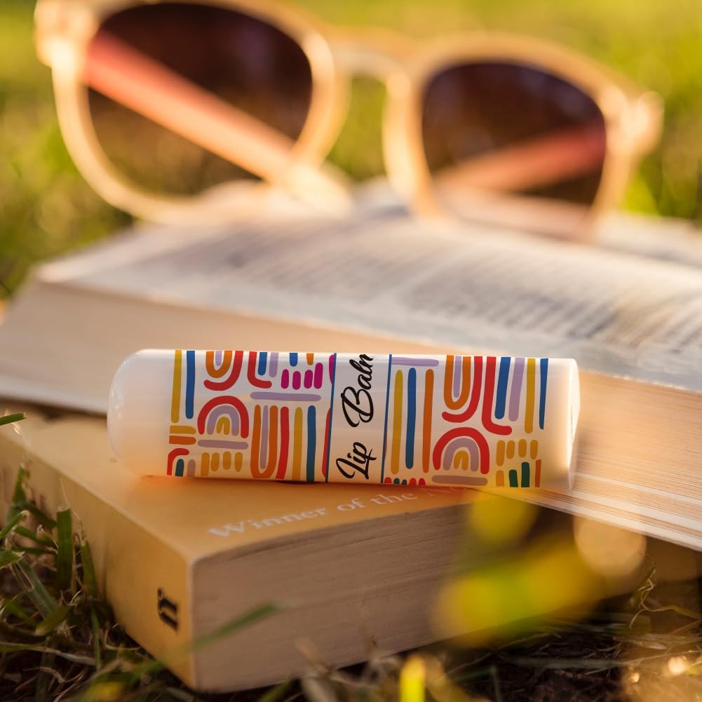 OLYCRAFT 100Pcs Self-Adhesive Lip Balm Tag Stickers 1.7x2.1 inch Waterproof Adhesive Label with Colorful Texture Rectangle Lipstick Tag Sticker for Lip Balm Container Tubes Lipstick Wrapping Decor