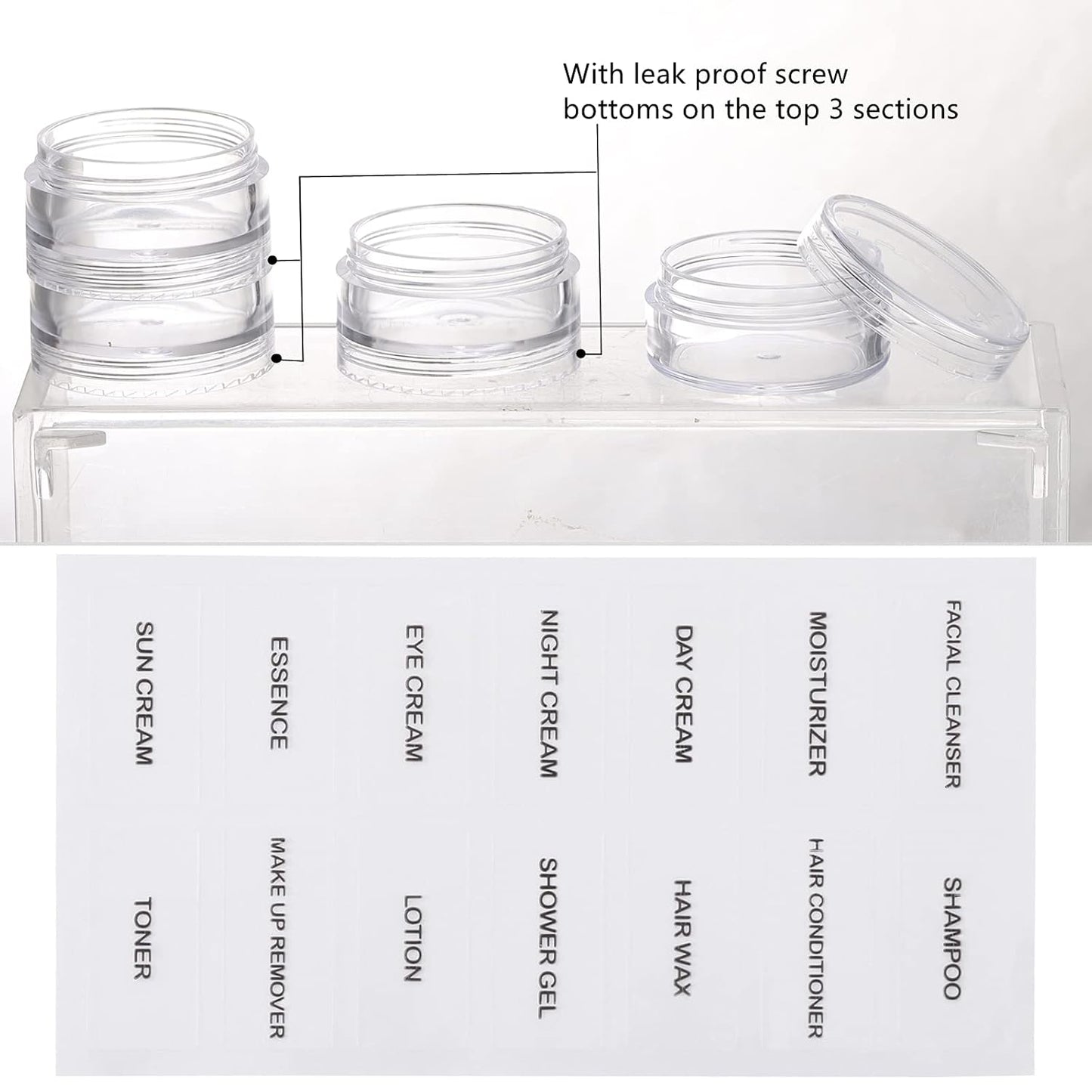 5 Set (20 Pieces) Stackable Cosmetic Containers with Screw Lids and Labels，10 Grams Clear Plastic Empty Jars Small Makeup Sample Containers for Beauty Products