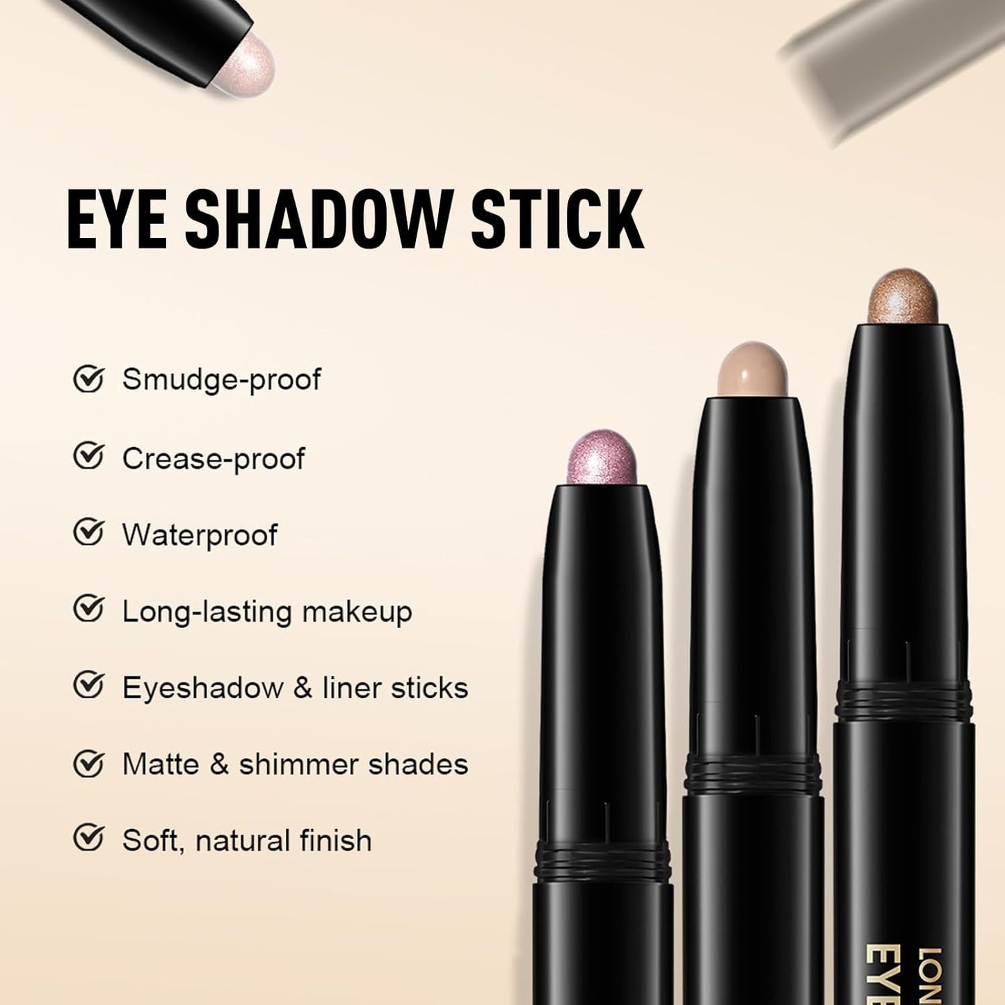 Eyeshadow Stick Shimmer Waterproof Long Wear Eye Brightener Cream to Powder Glitter Eye Shadow Crayon High Pigmented Highlighter Eye Liner Pencil Makeup Crease-Proof Buildable Color, 6 OYSTER