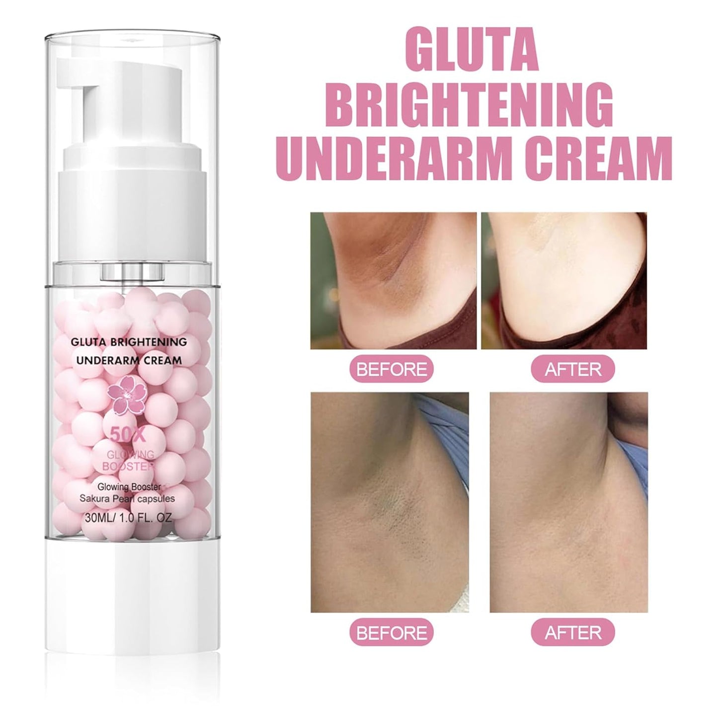 2PCS Gluta Brightening Booster Cream, Underarm Brightening Cream, Brightening Booster Sakur Pearl Capsules,Body Care Cream,Exfoliating Body Gel For Women