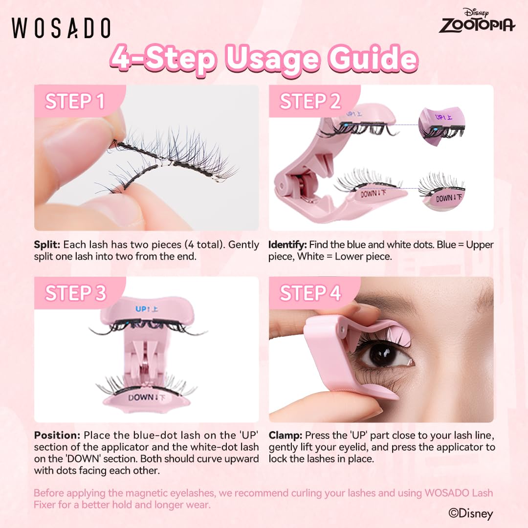 WOSADO×Disney Soft Magnetic Eyelashes Kit with Applicator, Gazelle Reusable Glue-free Wispy Magnetic Lashes, Cruelty-free False Lashes, Waterproof, Lightweight, Suit for Heavy Makeup