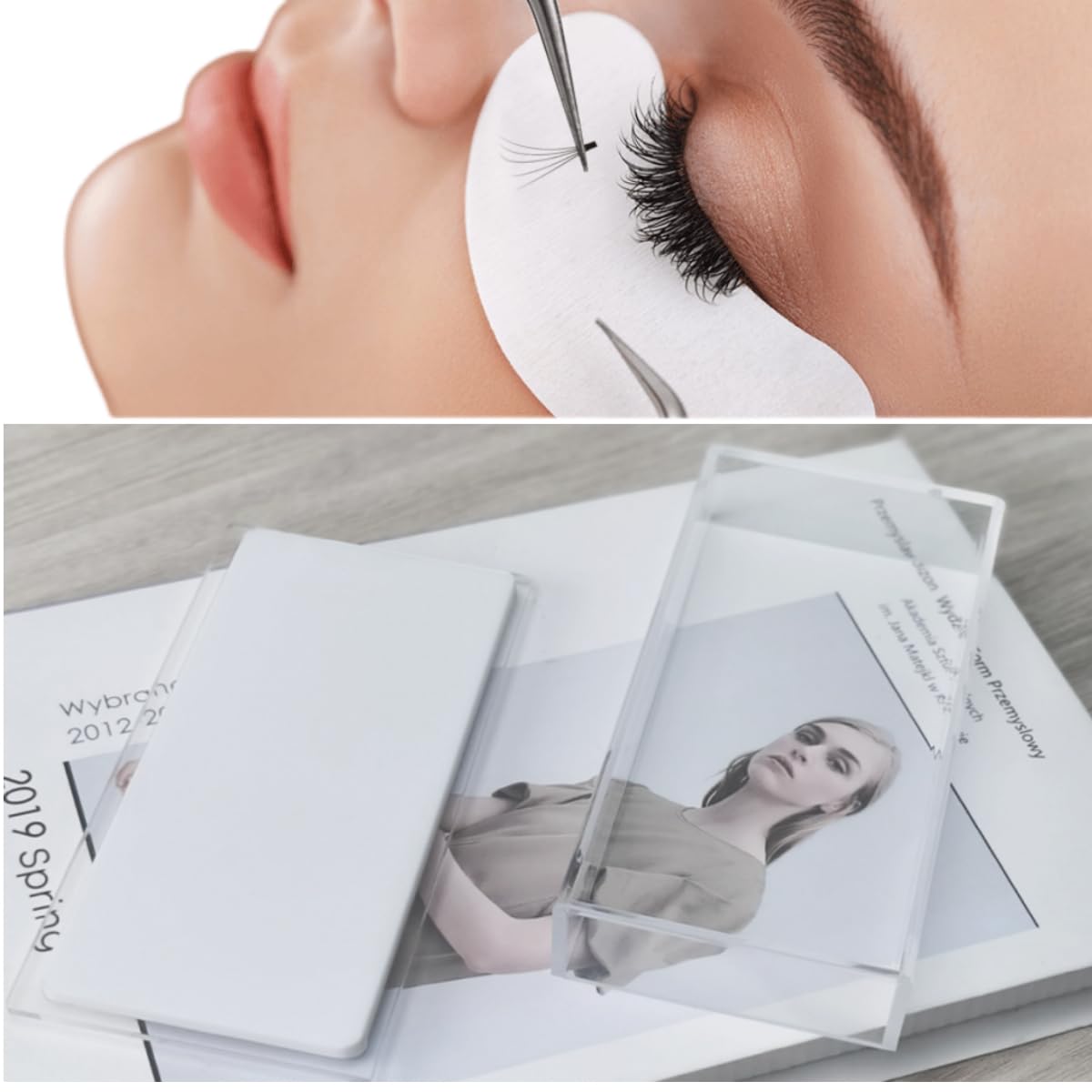 Eyelash Grafting Pallet with Cover, Dust-proof Acrylic Lash Tile holder, Eyelash Extensions Storage Gasket Pads (Transparent)