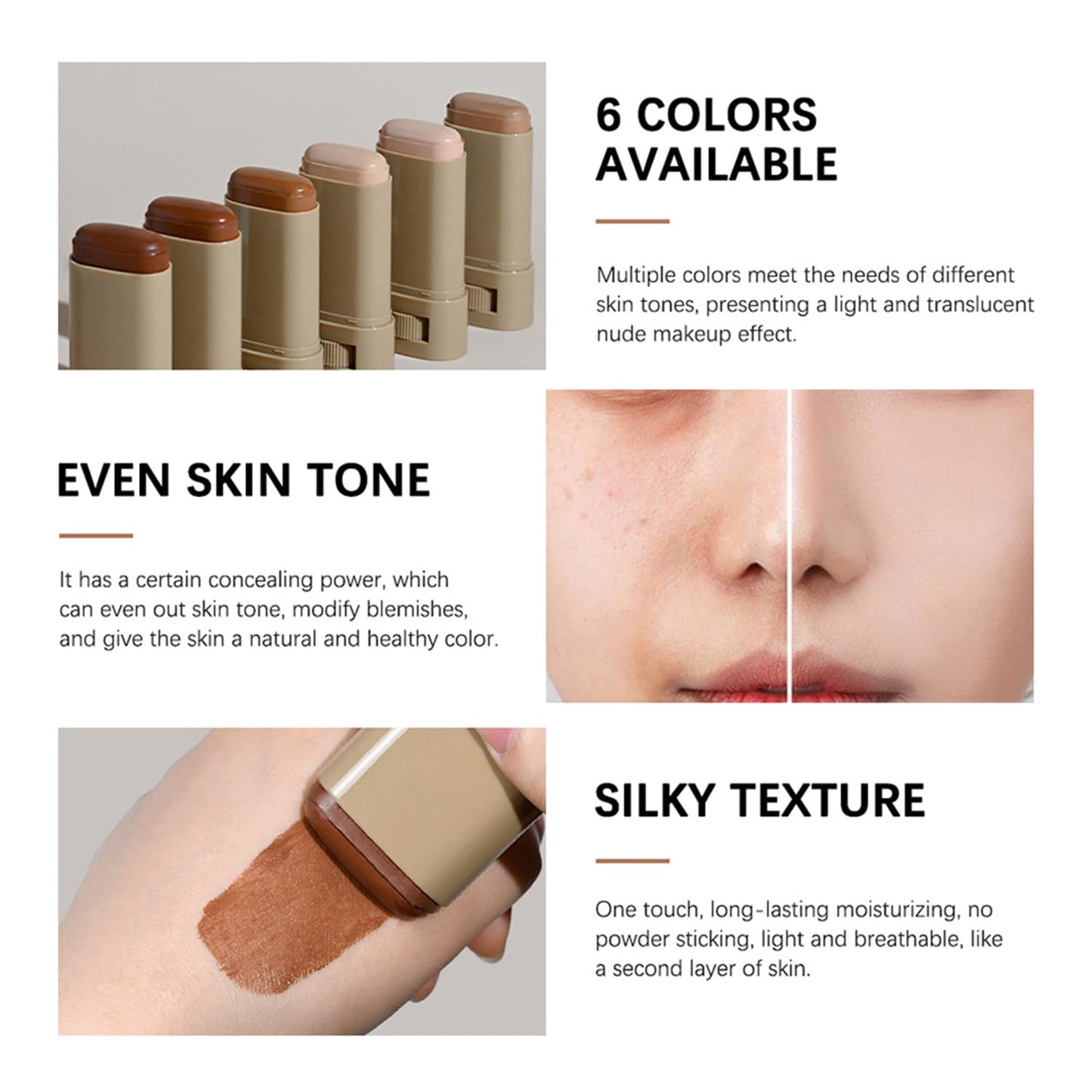 Foundation Stick - Skin Tint & Contour Stick, Serum-Boosted Beauty Balm, Buildable Coverage, Natural Finish, Long-Lasting Wear, For Many Skin Tones (02#)