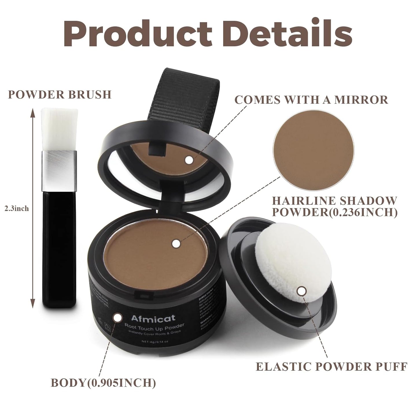 Instant Hairline Powder, Root Touch Up Hair Color for Gray Coverage and Thinning Hair, Root Cover Up Conceals Hair Loss & Bald Spots, Natural and Non-Greasy Hair Color for Women & Men, Light-Brown