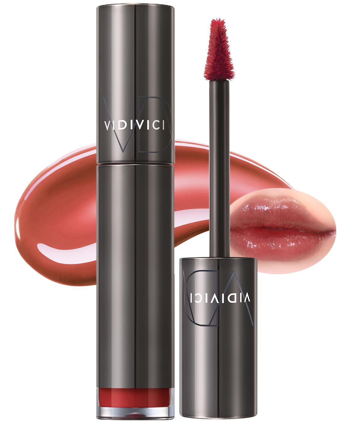 VIDIVICI Millennial Tint Glit - Transfer Proof Moisture Korean Lip Tint with Long-Lasting Color, Lightweight Water Jelly Texture, Hydrating & Smudge-Free Lip Stain, 0.13oz (04 FALLING BROWN)