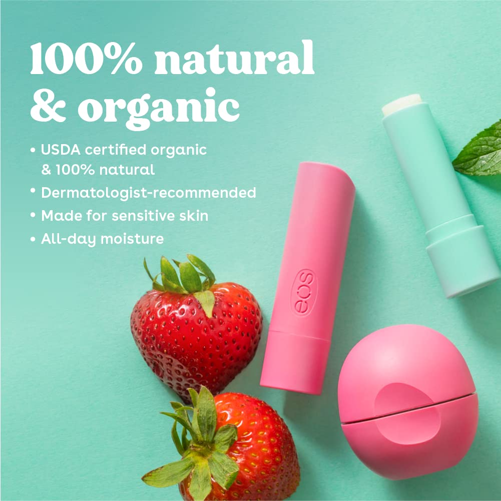 eos 100% Natural & Organic Lip Balm - Sweet Mint, All-Day Moisture, Dermatologist Recommended for Sensitive Skin Care, Lip Care Products, 0.25 oz