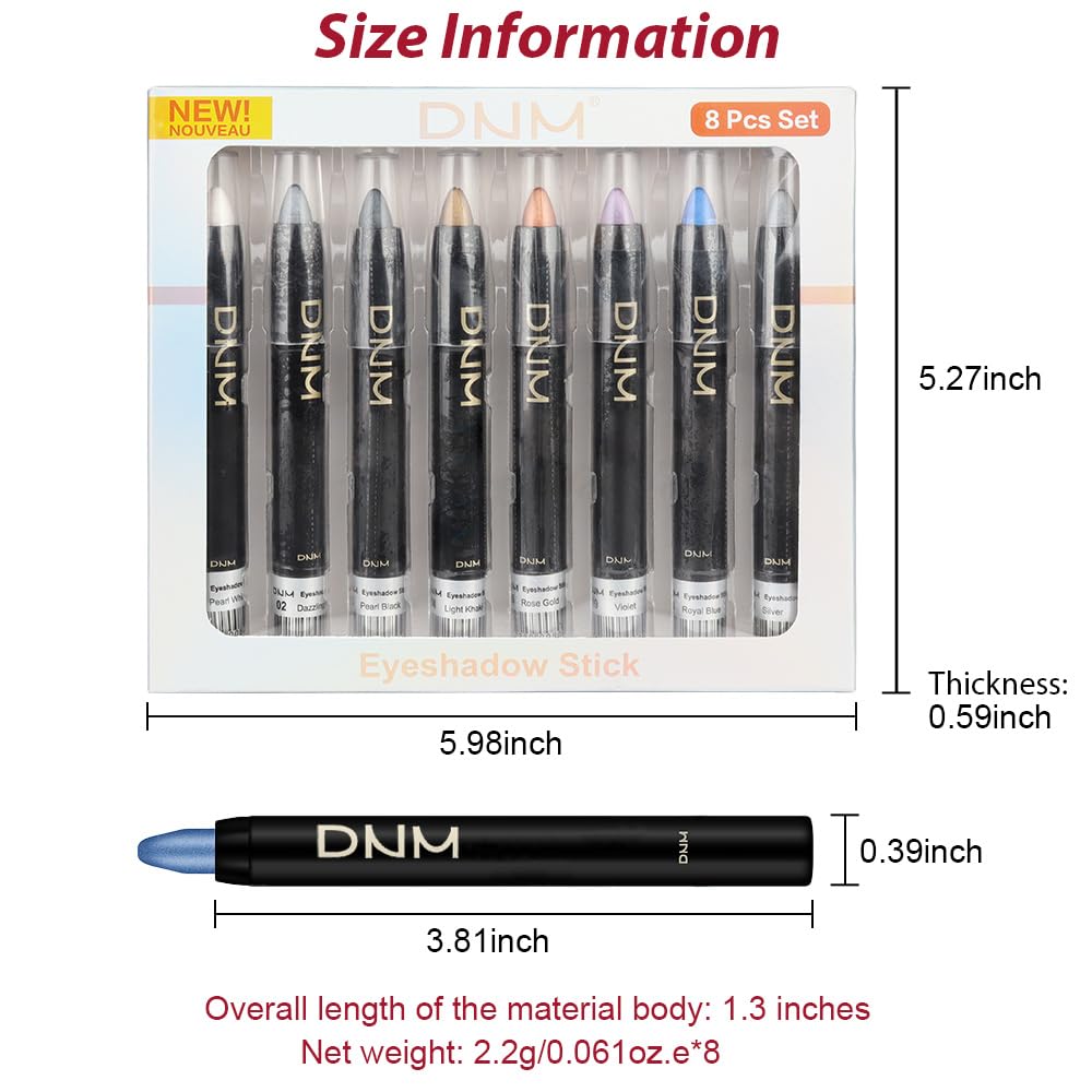 Kaely 8Pcs Cream Eyeshadow Stick Set, Pearl White Black Gray Khaki Royal Blue Vioiet Purple Silver, Shimmer Eyeliner Pencil Eye Shadow Sticks Palette Makeup for Older Women, sombras para ojos 01