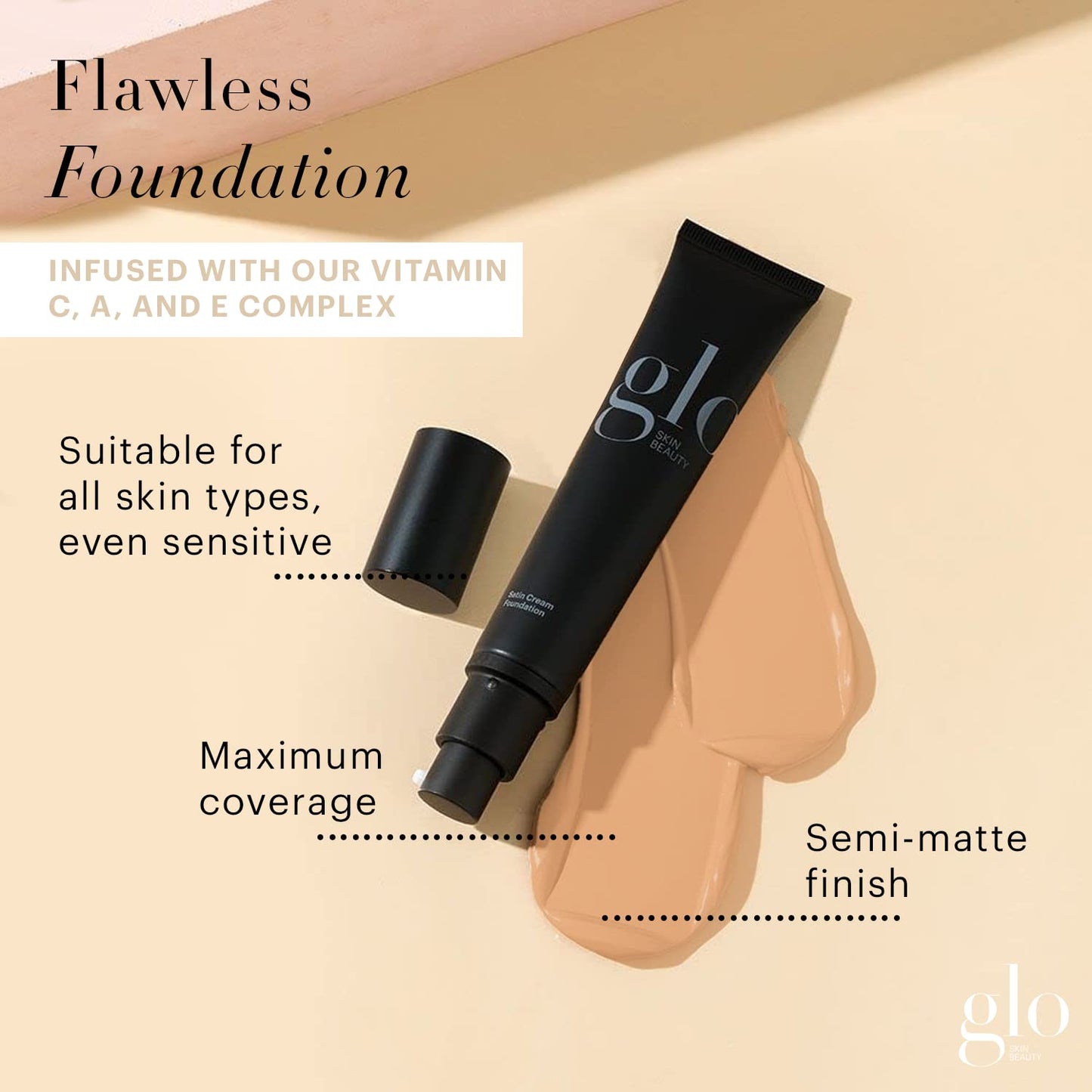 Glo Skin Beauty Satin Cream Foundation Makeup for Face, Beige Light - Full Coverage, Semi Matte Finish, Conceal Blemishes & Even Skin Tone