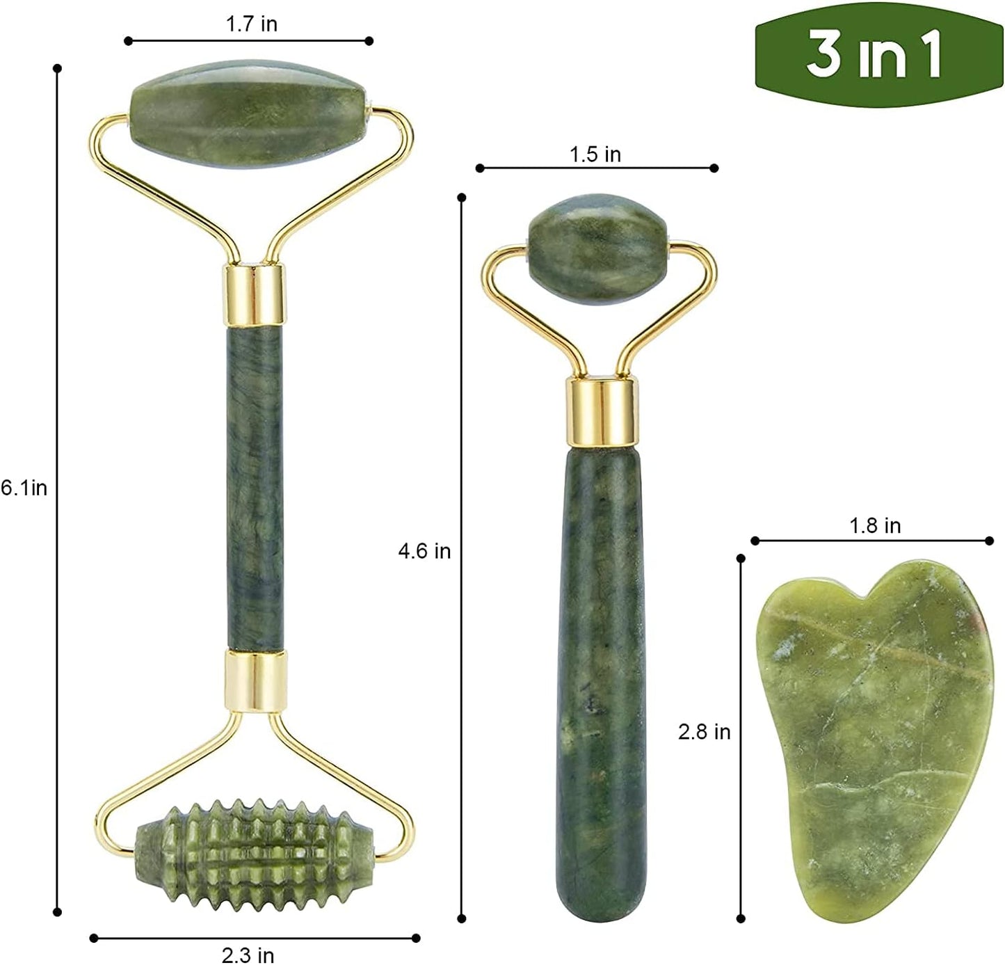 3Pcs Guasha Scraping Massage Tool Set Jade Stone Guasha Board, Used for Face, Neck, Arms, Shoulders, Legs Body Care/Boost Radiance of Complexion,for Valentine’s Day, Birthday, Christmas Gift