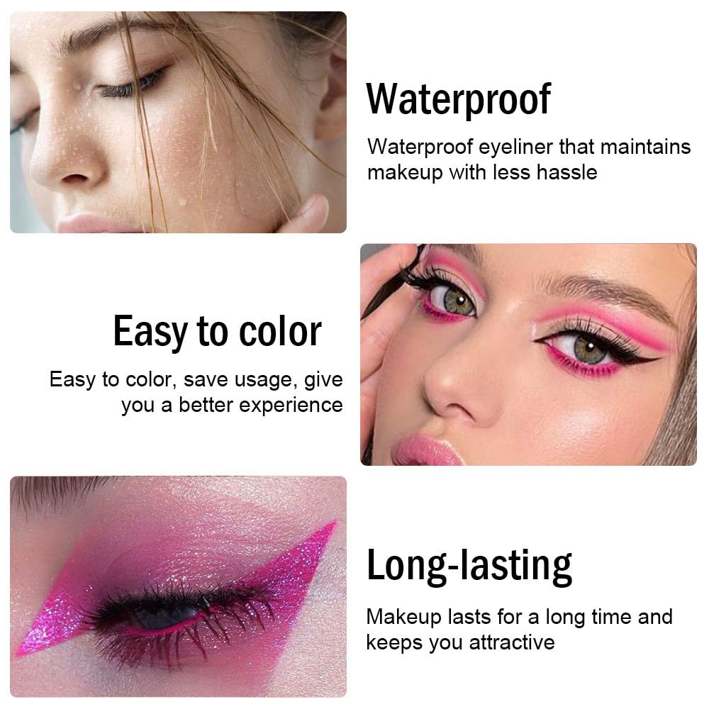 evpct 3Pcs Shimmer Pink & Shimmer Peach Red & Rose Red Gel Glitter Eyeliner Pencils Set for Women Waterproof Smudge Proof lapiz de ojos delineador de ojos contra el agua Eye Liner Makeup 03 04 21