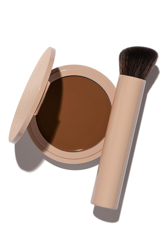 Long-Lasting Lightweight Foundation & Brush Duo | Cruelty-Free, Fragrance-Free, Buildable, Transfer-Proof Makeup (Dark)