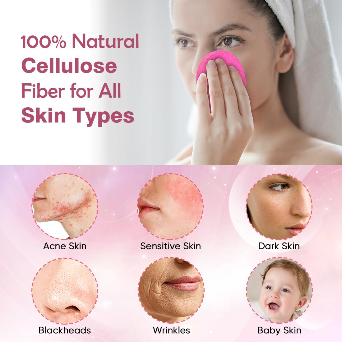 AIDEA 48-Count Compressed Facial Sponges Pink, Face Cleansing Pads, 100% Natural Cellulose Cosmetic Spa Sponges for Facial Cleansing, Exfoliating Pads, Mask Removal, Travel Essentials for Women