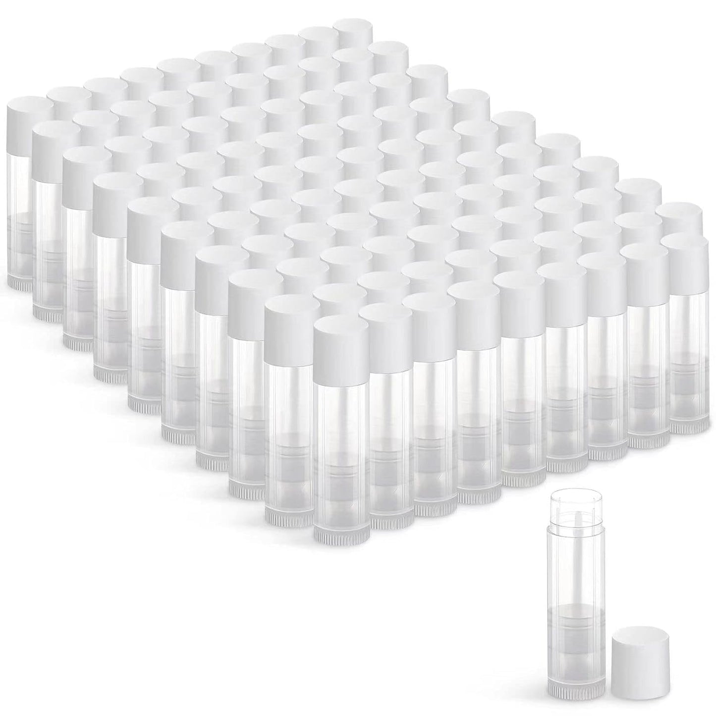 100 Sets Empty Lip Balm Tubes Bulk Round with Caps for DIY Lipstick Homemade, 3/16 OZ (5.5 ML), Clear, BPA Free, 100 Tubes and Caps