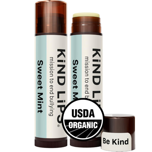 Kind Lips Sweet Mint Lip Balm 2-Pack - USDA Organic, Natural Chapstick Alternative for Dry Lips | Gluten-Free, Cruelty-Free