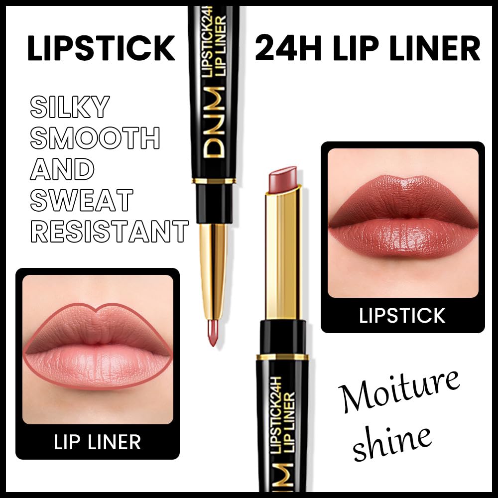evpct 1Pcs Plummy Terracotta Shine Lip Liner and Lipstick Combo Set Kit for Women, Moisturizing Glossy Tinted Lip Stick Balm, Sheer Shine Juicy Finish, Lightweight Hydrating Formula Lip Care 45#
