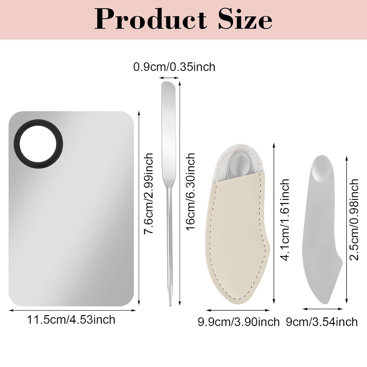 3PCS Makeup Mixing Palette Tool with Make up Spatula, Professional Stainless Steel Makeup Palette Tray Foundation Spatula for Women Girl Facial Cosmetic Nail Art Pigment Blending Tool