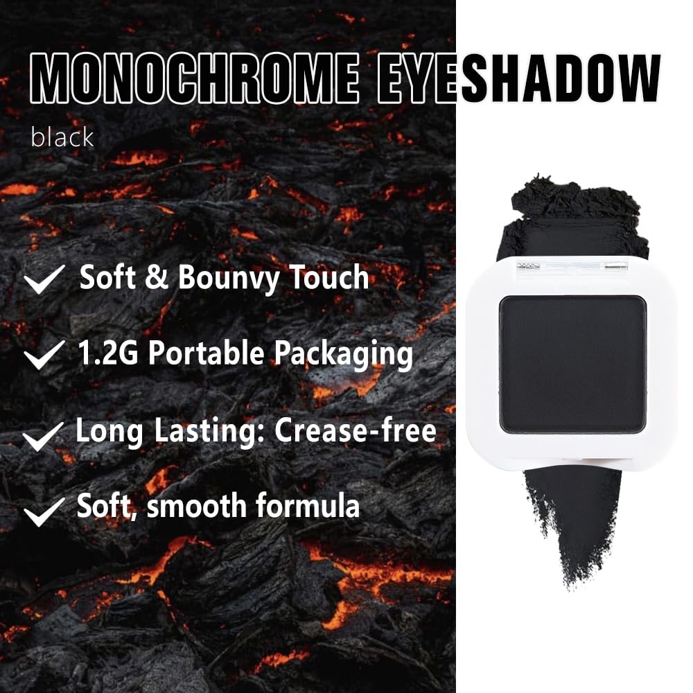 evpct Matte Black Single Eye Shadow Palette Makeup for Older Women, Black Cream Eye shadow Palette Single for Older Women Matte, High Pigment Waterproof Monochrome Mini Eyeshadow, sombra de ojos