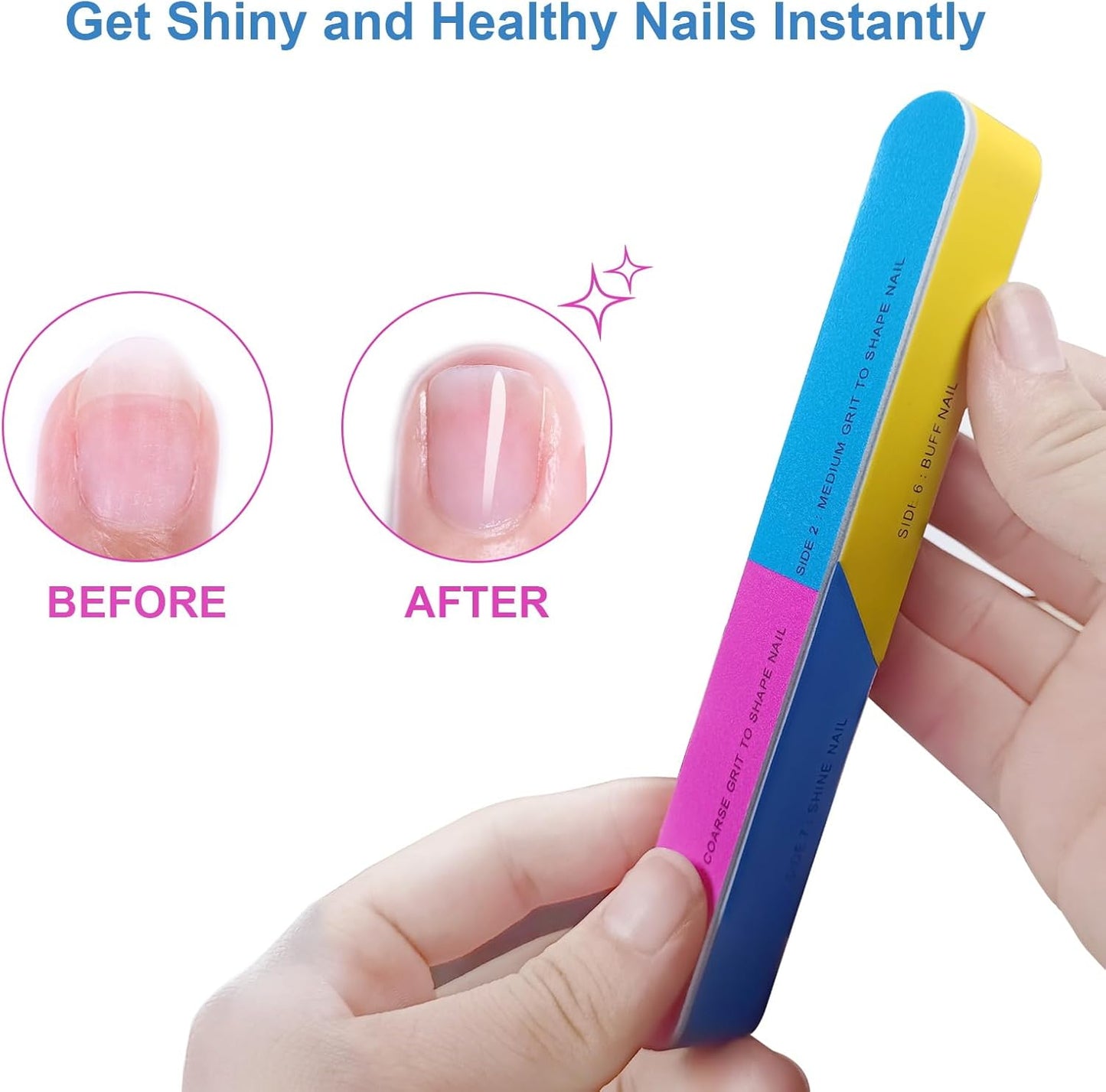 7 Way Nail Buffer (6 Pcs), Nail Buffers Blocks for Natural Nails Shine Smoother Buffing Block for Shinning Fingernail Emery Board Buffing Blocks (6 Pcs Shine Buffer 7 Way)