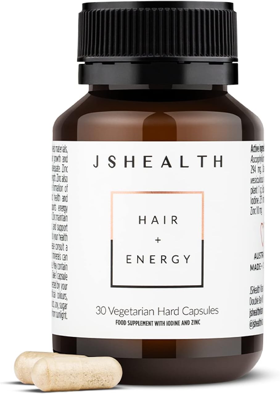 JSHealth Vitamins Hair and Energy Formula - Hair & Scalp Support Supplement with Iodine and Zinc - 30 Capsules