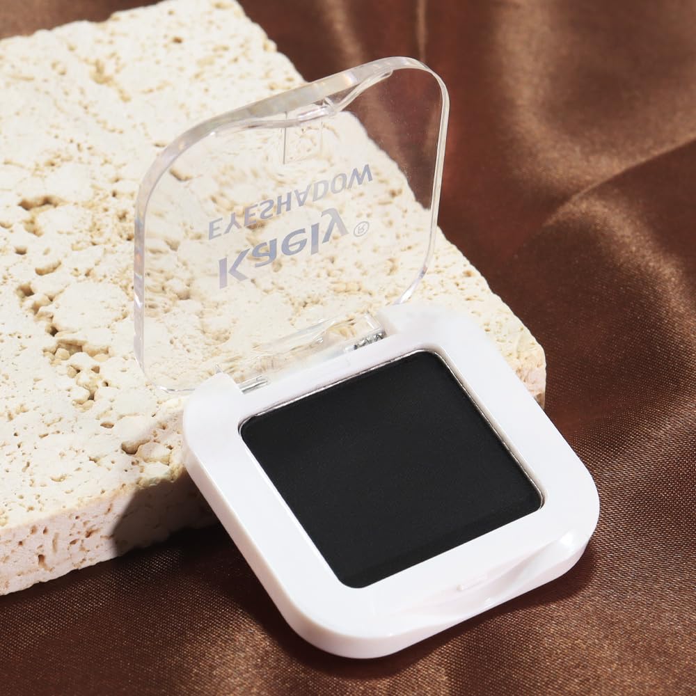 Kaely Pressed Single Eyeshadow Makeup, Deep Black Matte Highly Pigmented Monochrome Eye Shadow Palette, Waterproof Neutral Powder Mini Eyeshadow, sombras para ojos, Lightweight Blendable, 04