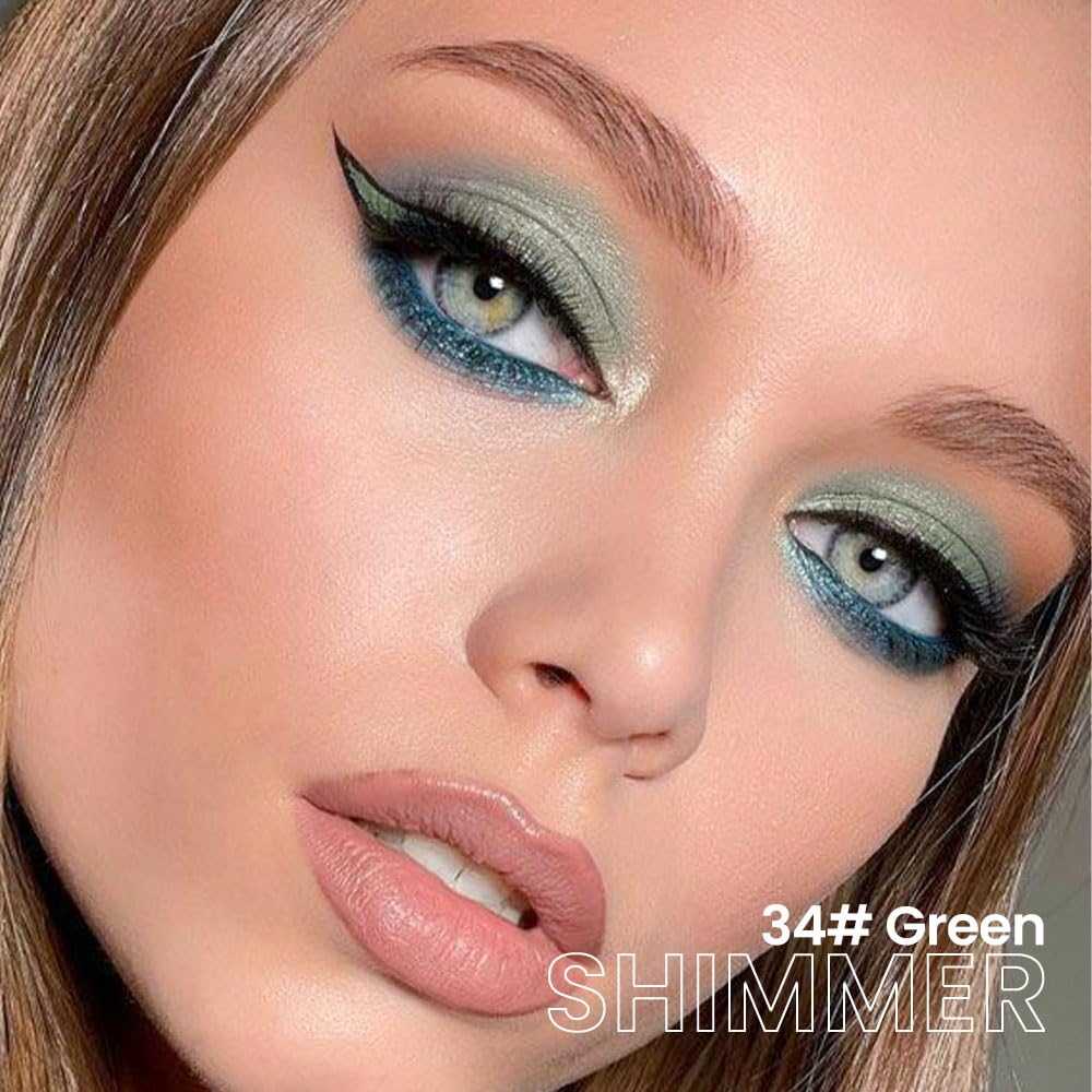 evpct Green Shimmer Cream Eye Shadow Brightener Sticks Set for Eyes, Green Shimmery Matte Pencil Eye shadow Applicator Stick Pen Palette Makeup Waterproof sombras en crema para ojos 34#