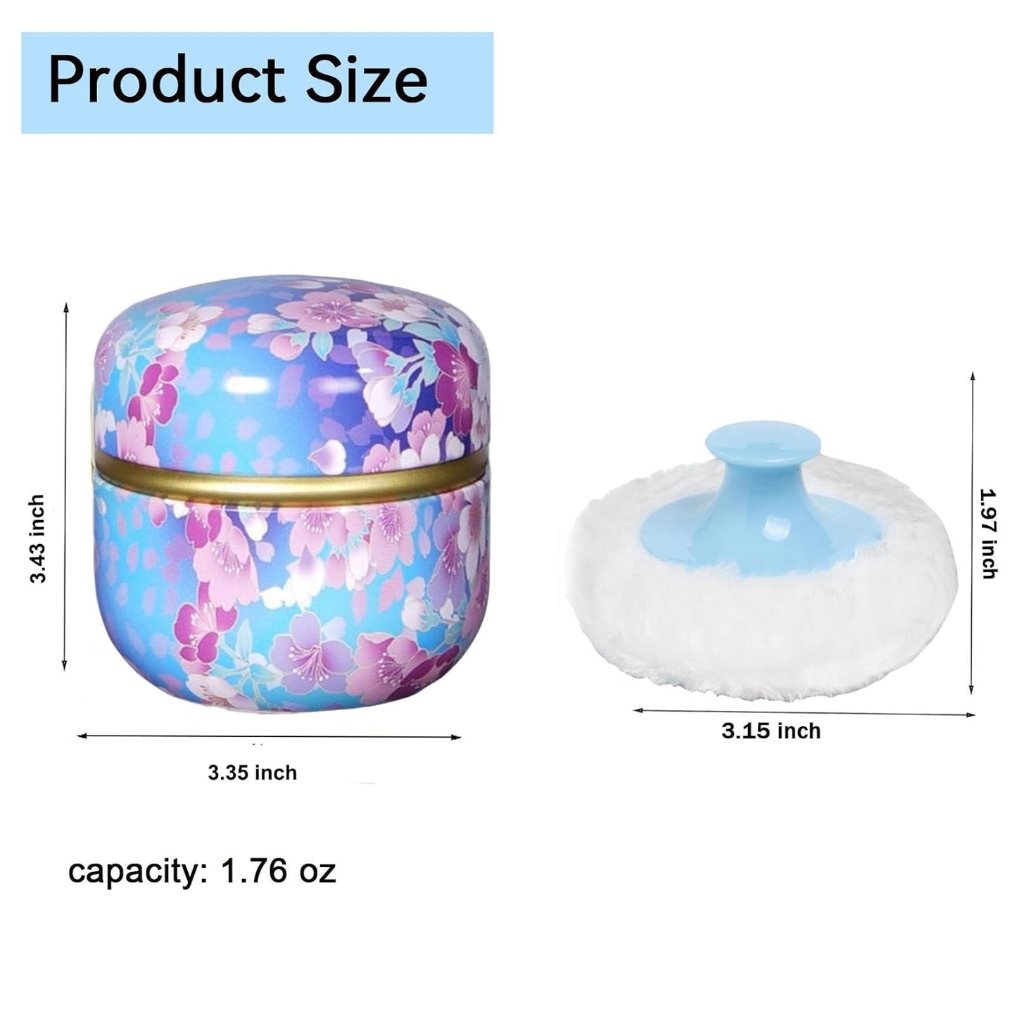 Body Powder Puff and Container, 3.35" Portable Dusting Powder Container with Soft Puff Loose Powder Case Box Jar with Lids for Baby Women Home and Travel Use