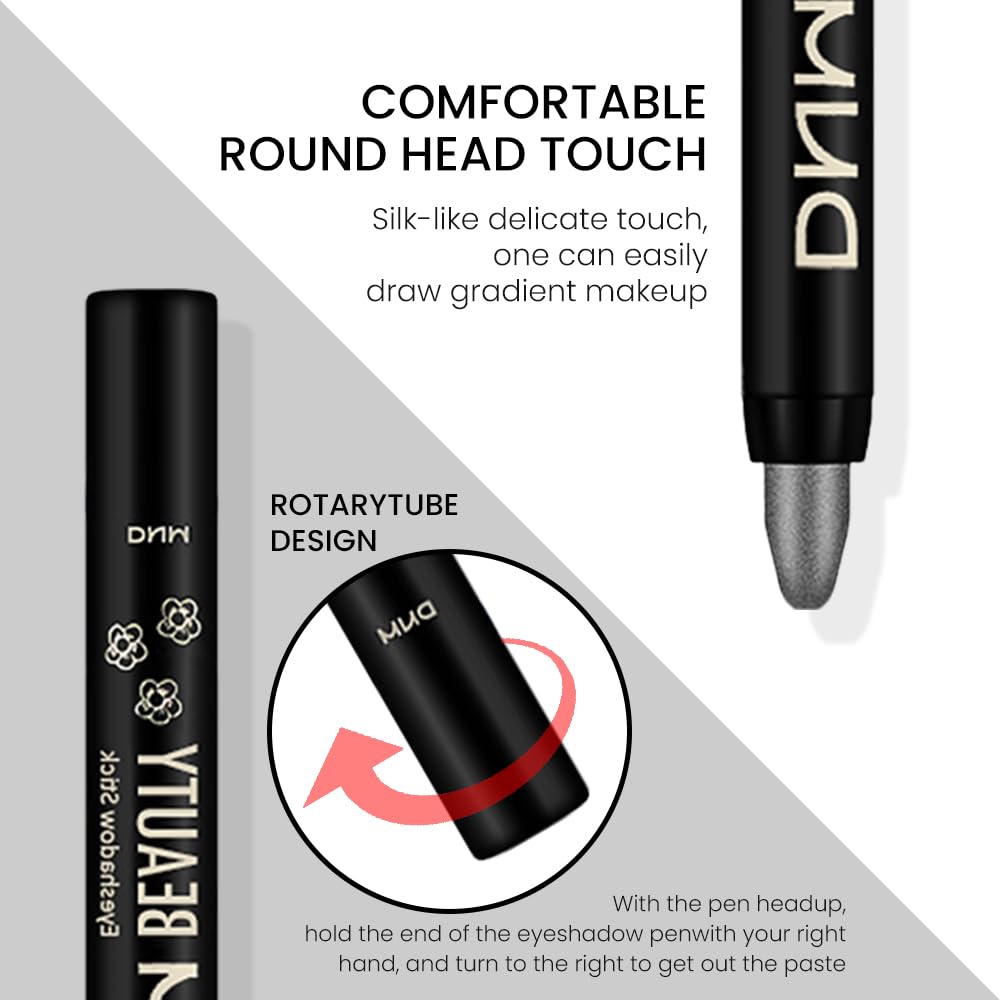 Kaely 4Pcs Metallic Shimmer Eye Shadow Sticks Set, Pearl White Pearl Black Vioiet Purple Royal Blue, Eyeliner Pencil Eyeshadow Palette Halloween Makeup, Eye Highlighter Brightener Stick for Women