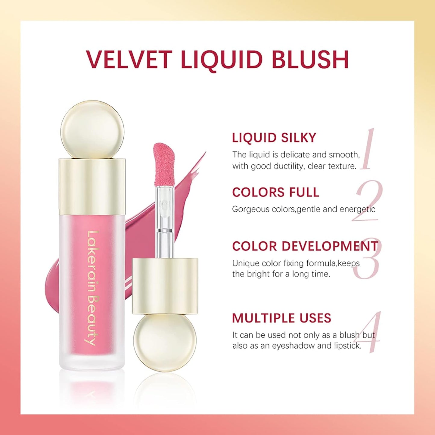 Liquid Blush, Soft Cream Liquid Blush for Cheeks, Light Weight,Long Lasting, Smudge Proof, Natural-Looking, Dewy Finish, For Natural-looking Flush & Everyday Wear (04#)