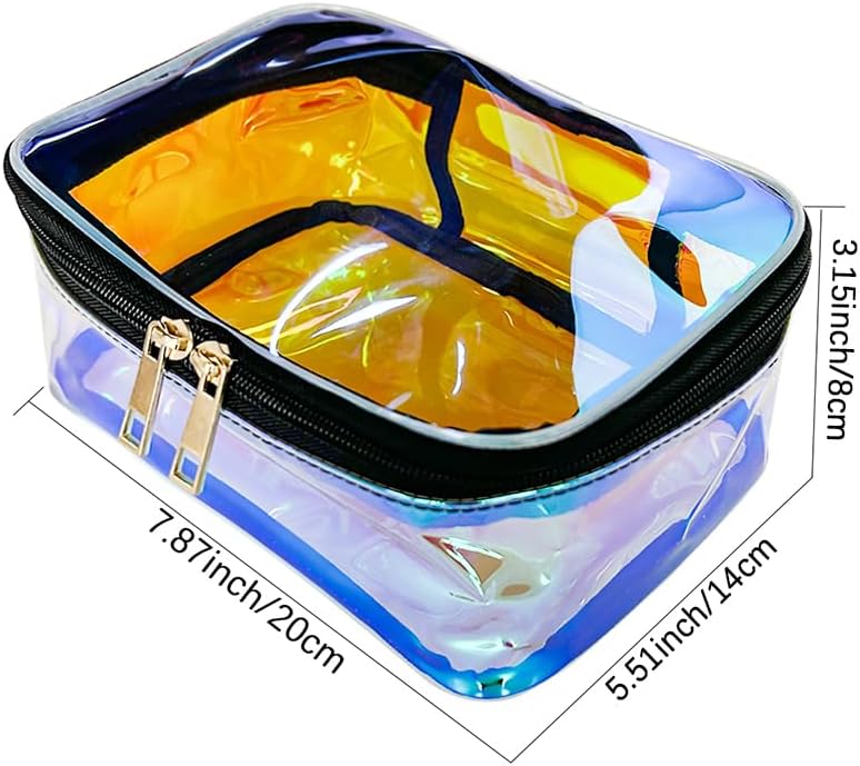 TPU Holographic Pink Makeup Bags Clear Travel Storage Bag Toiletry Pocket Portable Zippered Iridescent Pouch Waterproof Cosmetic Gift Bags for Women
