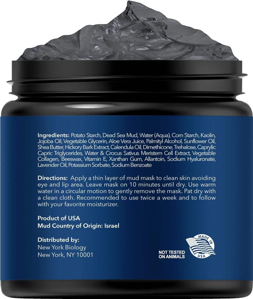 New York Biology Dead Sea Mud Mask for Face, Body | with Stem Cell and Collagen | Spa Quality Pore Refiner for Oily Skin | Natural Skincare for Women, Men | Tighten Skin | 4 oz (Pack of 2)