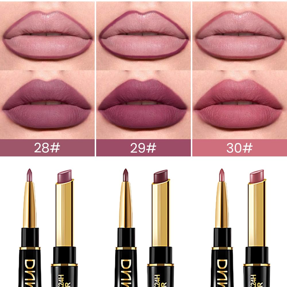 evpct 3Pcs More Mauve Berry Blush Lip Liner and Lipstick Set for Women, Matte 24 Hour Lipstick Pen and with Lip Liner Pencil Set Long Lasting 24 labial labiales mate 24 horas originales,28#28#30#