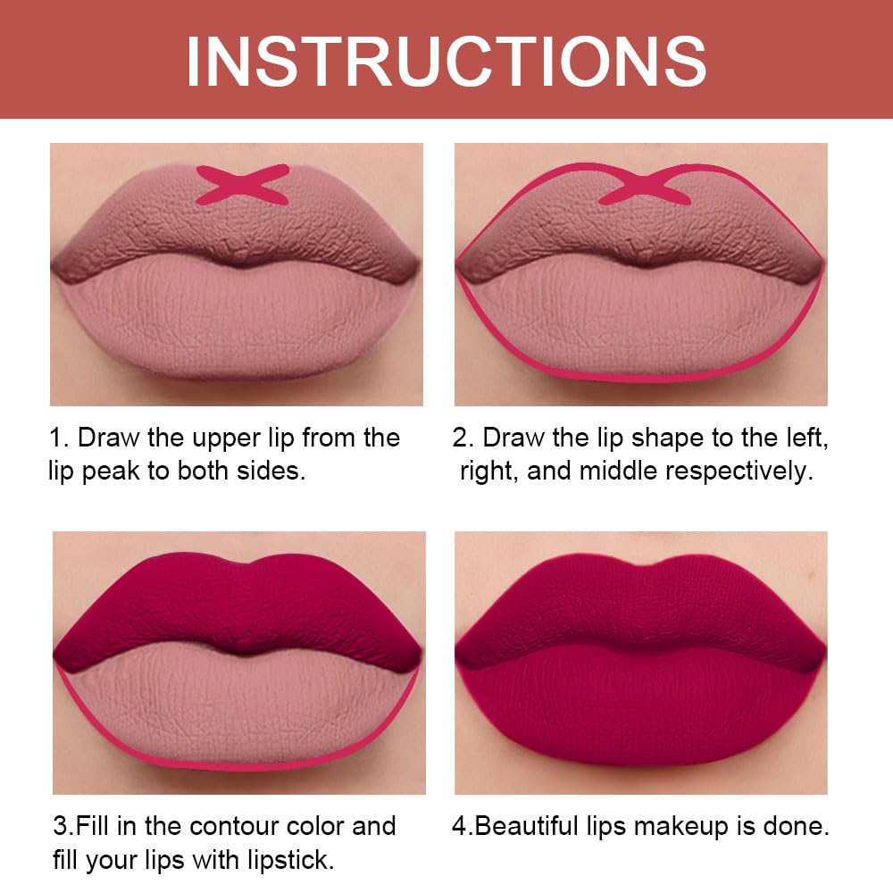 evpct 1Pcs Plum Red Matte Lip Liner & Lipstick Set Kit for Women - Long Lasting, Waterproof, 24 Hour Lipstick & Lip Liners Combo