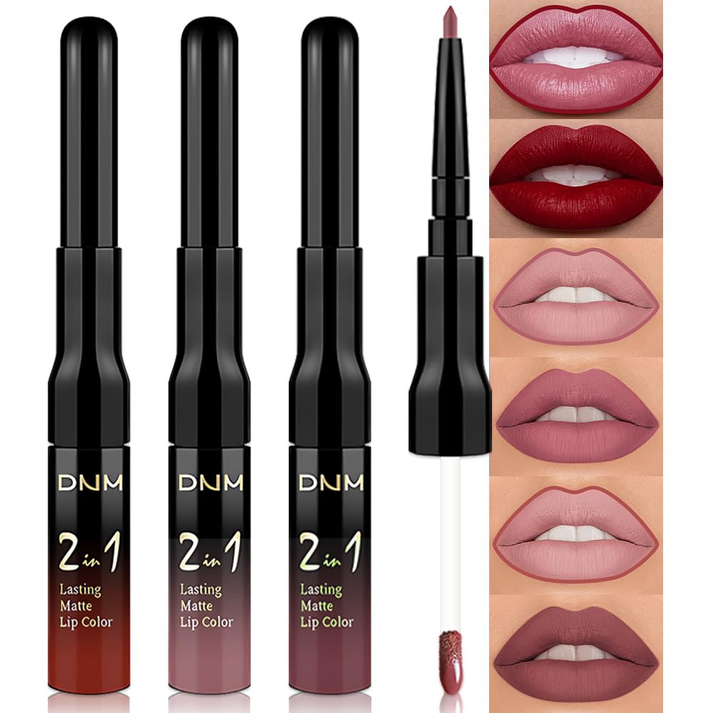 evpct 3Pcs Dark Red Nuetral Mauve Red Brown Matte Lip Liner Liquid Lipstick Stain Makeup Set for Women, Lip Liner Stain Long Lasting Waterproof Smudge Proof, Cruelty Free Lip Makeup 24 hours originale