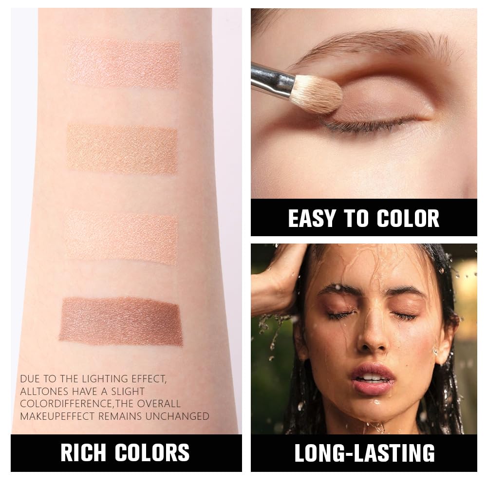 4 Colors Dark Brown Nude Pink Eye Shadow Powder Palette Makeup, Neutral Matte Shimmer Cream Quads Eyeshadow Palette for Women Highly Pigmented Waterproof, paleta de sombras de ojos, Vegan, 06