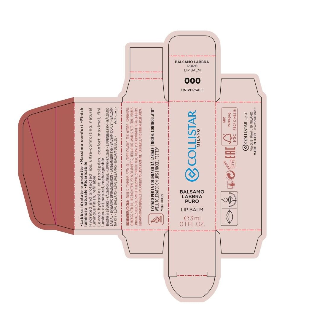 Collistar Balsamo Labbra Puro Lip Balm, 0.1 Fl Oz Made in Italy èitalian import]