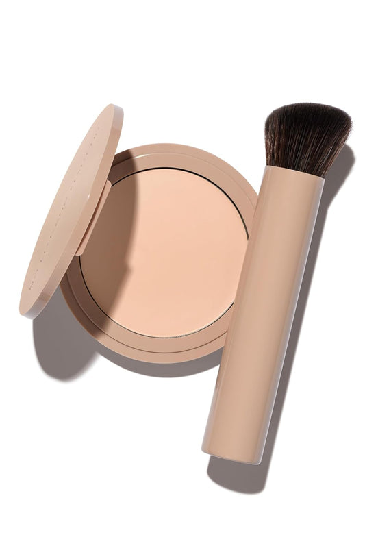 Long-Lasting Lightweight Foundation & Brush Duo | Cruelty-Free, Fragrance-Free, Buildable, Transfer-Proof Makeup (Porcelain)
